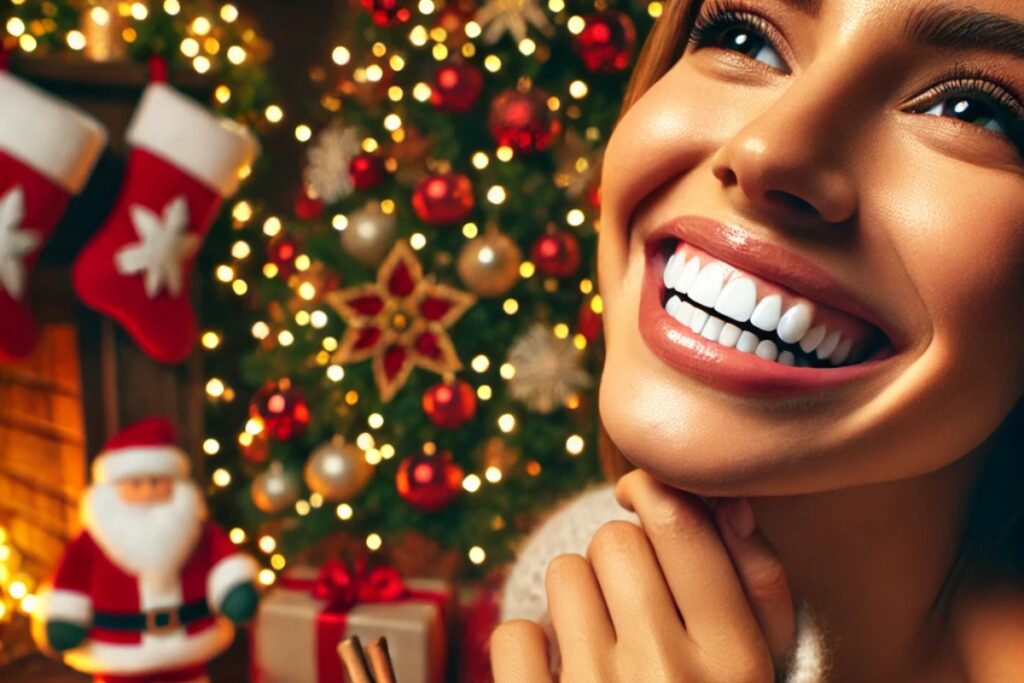 Smile with bright white teeth in Christmas